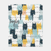 Modern Monogram Kattenpatroon Blauw Geel Wit Fleece Deken (Voorkant)