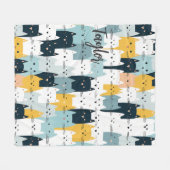 Modern Monogram Kattenpatroon Blauw Geel Wit Fleece Deken (Voorkant (Horizontaal))