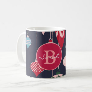 Modern Monogram kerstversieringen donkerblauw Koffiemok