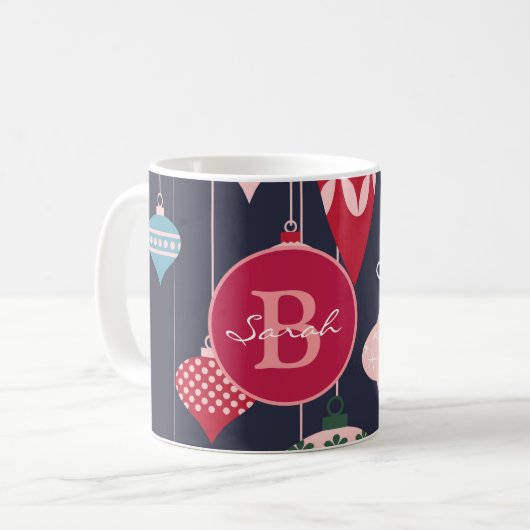 Modern Monogram kerstversieringen donkerblauw Koffiemok (Voorkant links)
