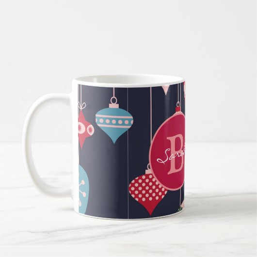 Modern Monogram kerstversieringen donkerblauw Koffiemok (Links)