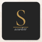 Modern Monogram Klassiek Zwart Goud Script Naam Kartonnen Onderzetters (Voorkant)