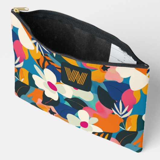 Modern Monogram Kleurrijke Retro Bloemen Patroon Etui (Open)