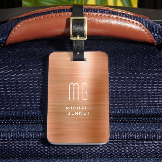 Modern Monogram Koper Metaalglans  Bagagelabel (Voorkant Insitu 2)