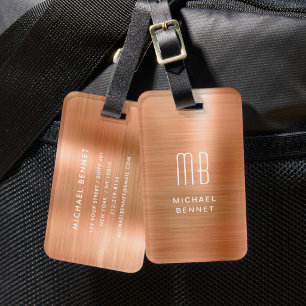 Modern Monogram Koper Metaalglans  Bagagelabel