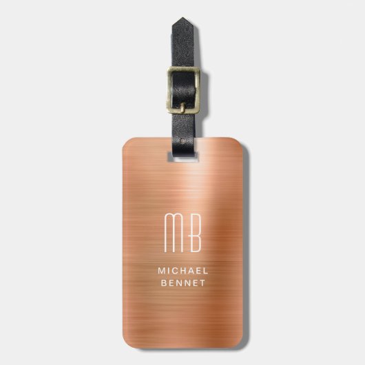 Modern monogram kopermetaal bagagelabel (Voorkant verticaal)