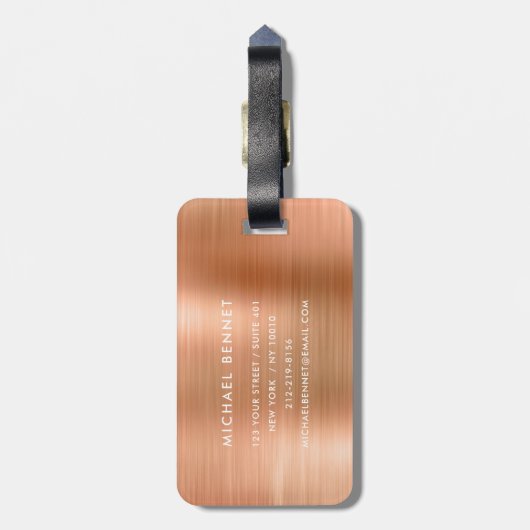 Modern monogram kopermetaal bagagelabel (Achterkant verticaal)