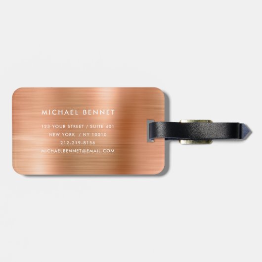 Modern monogram kopermetaal bagagelabel (Achterkant horizontaal)