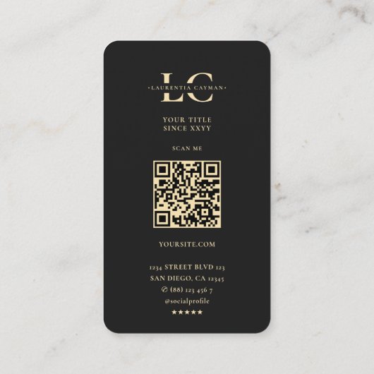 Modern Monogram L Zwart Goud Professioneel Logo Visitekaartje (Achterkant)