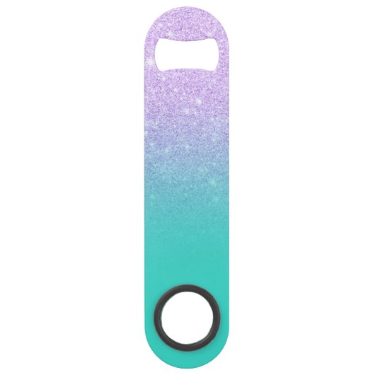 Modern monogram lavendel glitter ombre turquoise speed flessenopener (Achterkant)