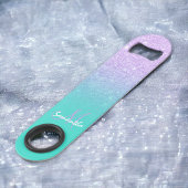 Modern monogram lavendel glitter ombre turquoise speed flessenopener