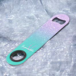 Modern monogram lavendel glitter ombre turquoise speed flessenopener