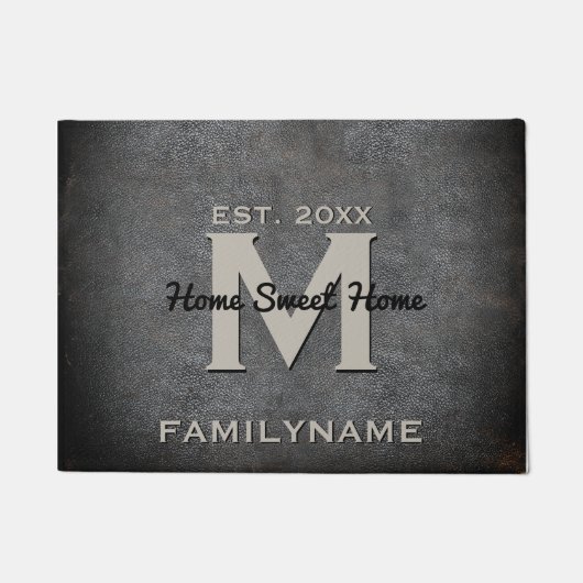 Modern Monogram Leer Rustische Familie Logo Deurmat (Voorkant)
