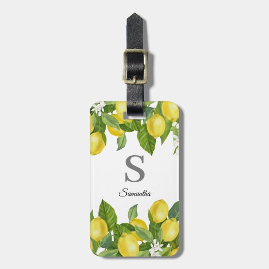 Modern Monogram Lemon Citrus Bagagelabel (Voorkant verticaal)