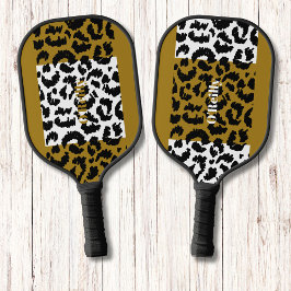 Modern Monogram Leopard Dierlijke Huidpatroon Pickleball Paddle