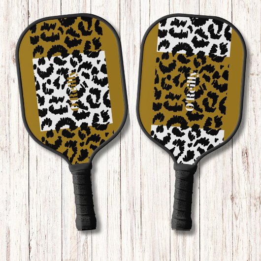 Modern Monogram Leopard Dierlijke Huidpatroon Pickleball Paddle