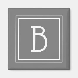 Modern Monogram Letter Initiaal Sjabloon Grijs Wit Magneet