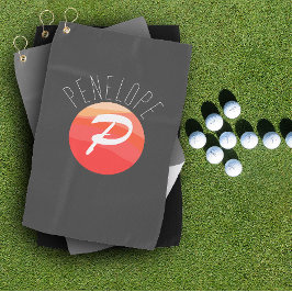 Modern monogram letter P oranje koraal roze grijs Golfhanddoek
