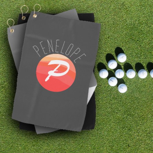 Modern monogram letter P oranje koraal roze grijs Golfhanddoek