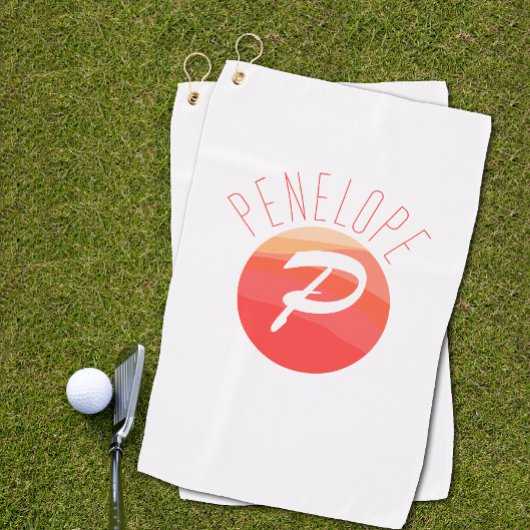 Modern monogram letter P sinaasappel koraal roze Golfhanddoek