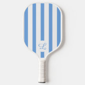 Modern Monogram Lichtblauwe Strepen Girly Pickleball Paddle (Achterkant)