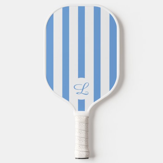 Modern Monogram Lichtblauwe Strepen Girly Pickleball Paddle (Voorkant)