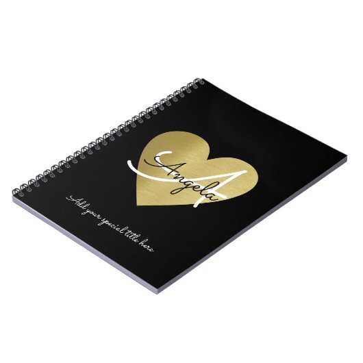 modern monogram liefdevol hart met haar naam zwart notitieboek (Linkerzijde)