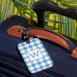 Modern Monogram Light Blue Girly Gingham Pattern Bagagelabel