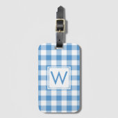 Modern Monogram Light Blue Girly Gingham Pattern Bagagelabel (Voorkant (verticaal))