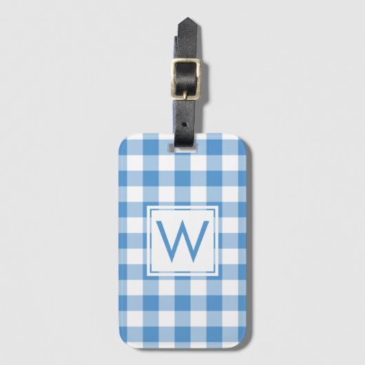 Modern Monogram Light Blue Girly Gingham Pattern Bagagelabel (Voorkant (verticaal))