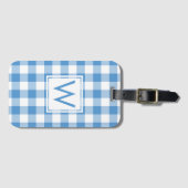 Modern Monogram Light Blue Girly Gingham Pattern Bagagelabel (Voorkant (horizontaal))