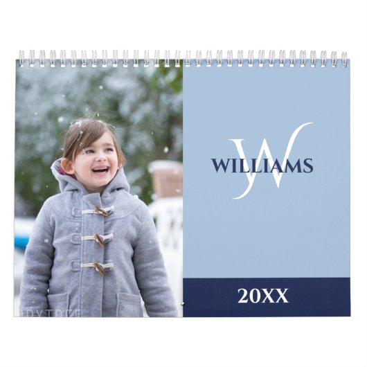 Modern Monogram Light Blue Photo Kalender (Hoes)