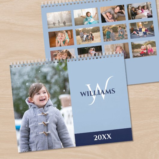 Modern Monogram Light Blue Photo Kalender