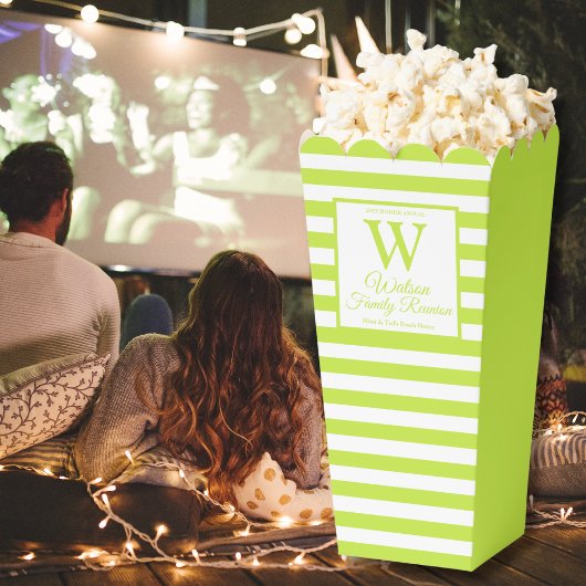 Modern Monogram Light Green Stripes Family Reunion Bedankdoosjes