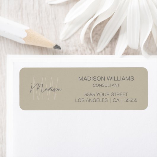 Modern Monogram Logo Beige Consultant Etiket (Insitu)