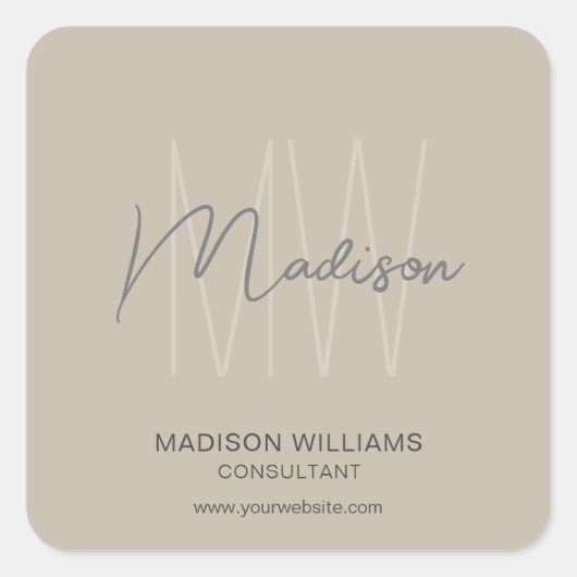 Modern Monogram Logo Beige Consultant Vierkante Sticker (Voorkant)