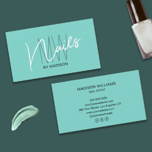 Modern Monogram Logo Blauwe Nagelkunstenaar Visitekaartje