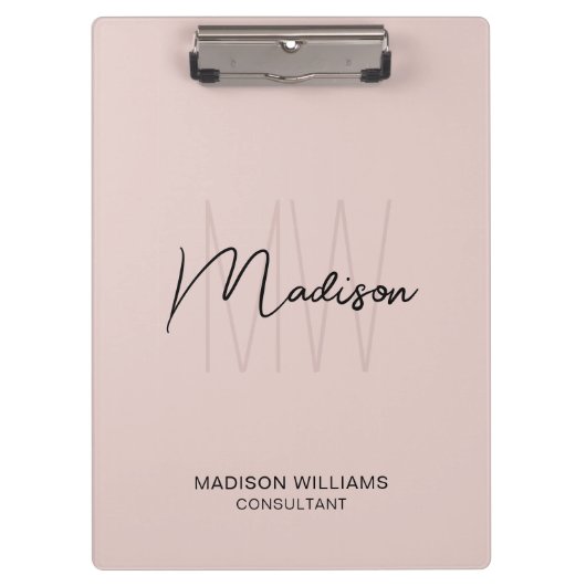 Modern Monogram Logo Blush Pink Consultant Klembord (Voorkant)