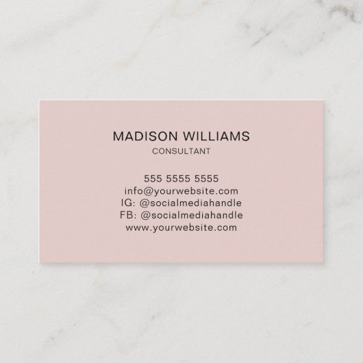 Modern Monogram Logo Blush Pink Consultant Visitekaartje (Achterkant)