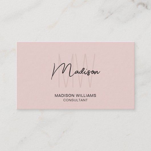Modern Monogram Logo Blush Pink Consultant Visitekaartje (Voorkant)