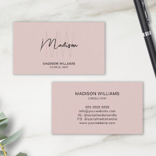 Modern Monogram Logo Blush Pink Consultant Visitekaartje