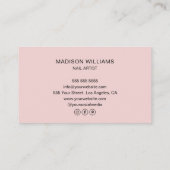 Modern Monogram Logo Blush Pink Nail Artist Visitekaartje (Achterkant)