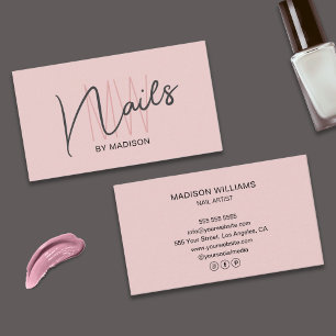 Modern Monogram Logo Blush Pink Nail Artist Visitekaartje