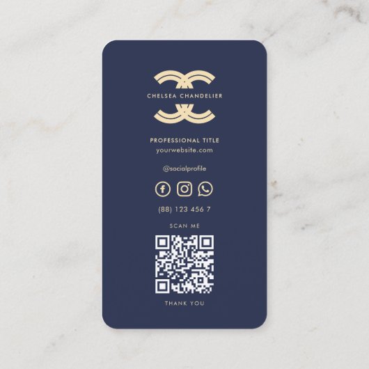 Modern Monogram Logo C Initiaal Donkerblauw Goud Visitekaartje (Achterkant)