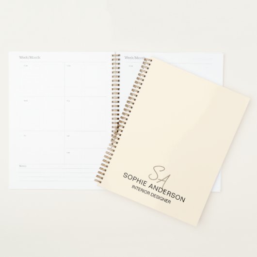 Modern Monogram Logo Cream Professional Business Planner (Display)
