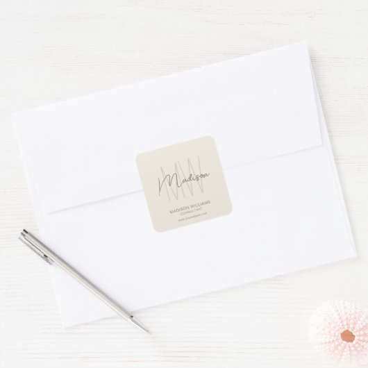 Modern Monogram Logo Crème Consultant Sticker (Envelop)