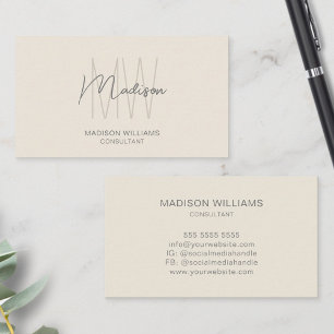Modern Monogram Logo Crème Tan Consultant Visitekaartje