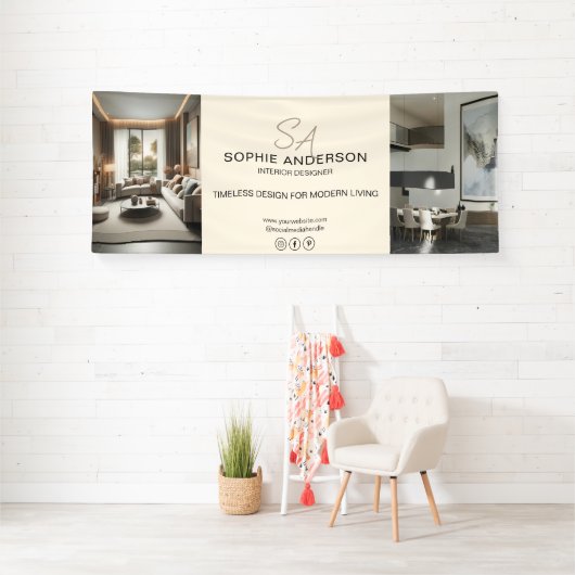 Modern Monogram Logo Foto Crème Bedrijf Spandoek (Insitu)
