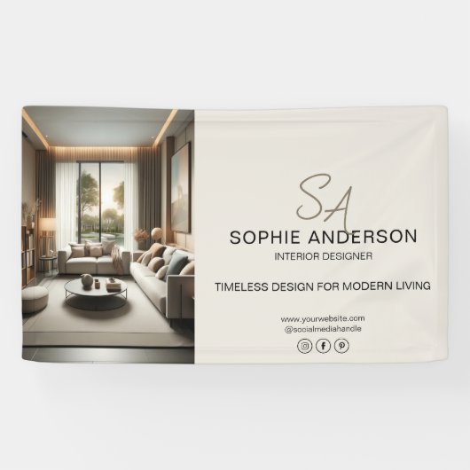 Modern Monogram Logo Foto Professioneel Bedrijf Spandoek (Horizontaal)