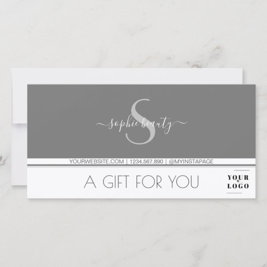 Modern Monogram Logo Gray & White Cadeaucertificaa (Voorkant)